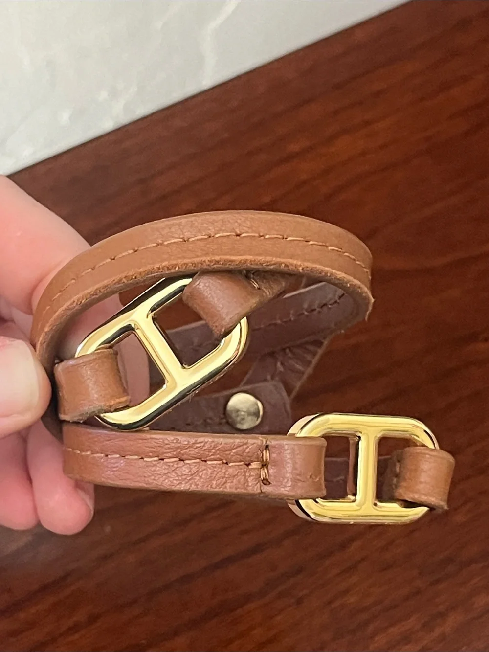 Tory Burch Tan Leather Bracelet with Gold Hardware